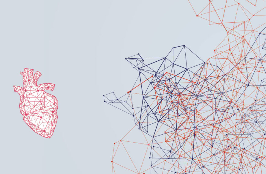 An illustration of a heart floating beside a tangle of lines and intersections.