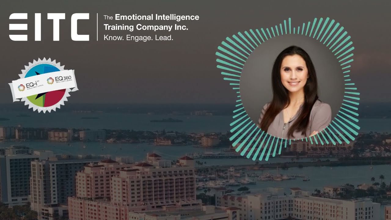 Adriana Frazier headshot floats on top of the city of Clearwater Florida, with the EITC logo floating in the top left.